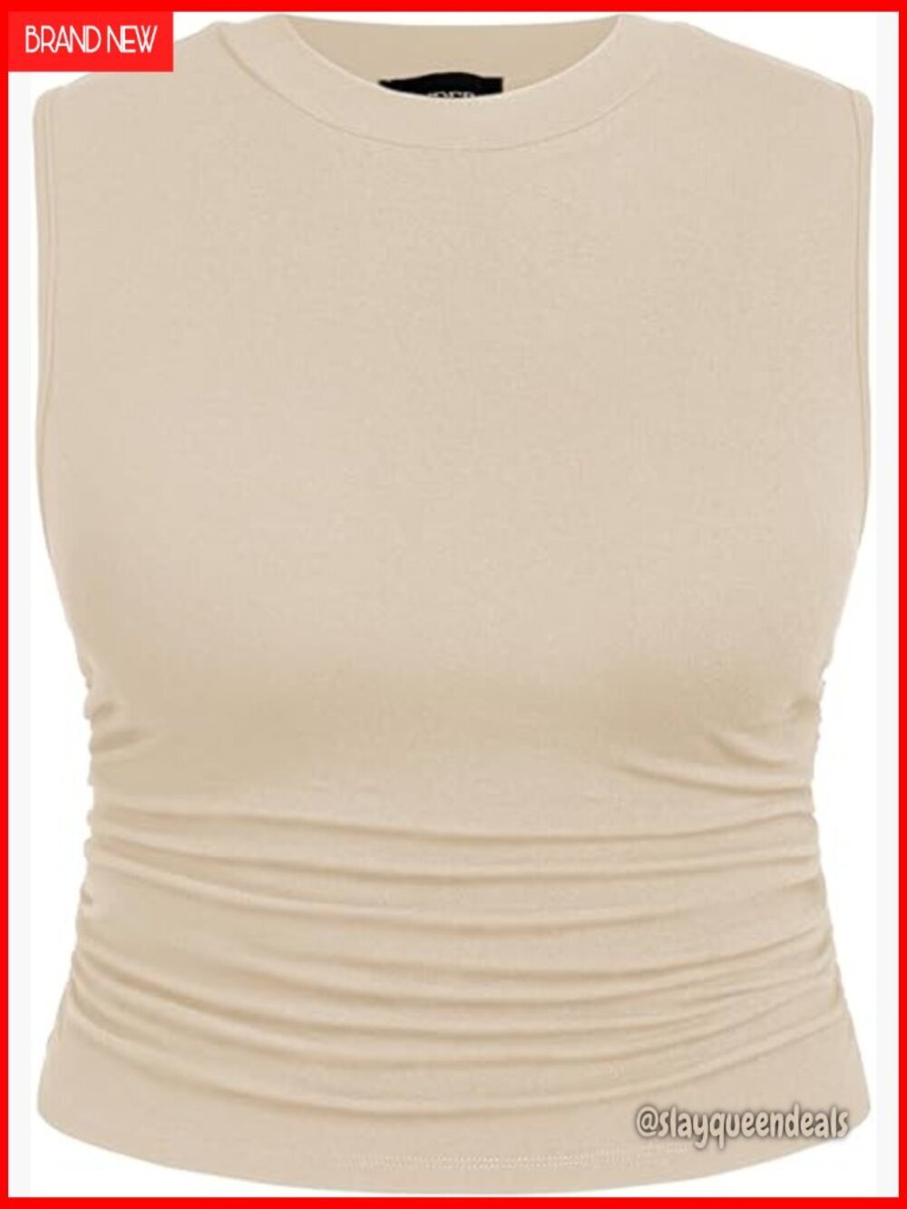 Plus Size Sleeveless Ruched Crew Neck Crop Tank Top Summer Casual